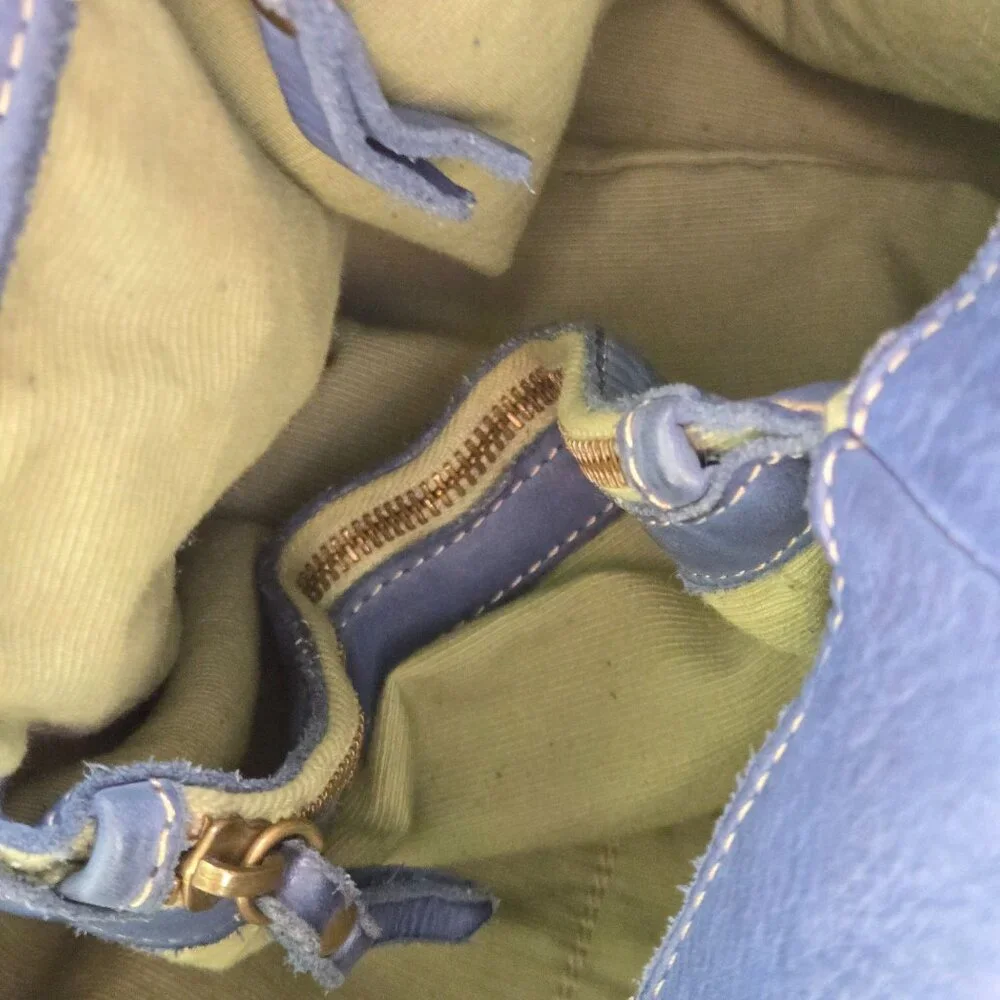 Sundance Medeira Blue Laser Cut Leather Shoulder Bag Satchel Double Top Handle - Picture 8 of 8